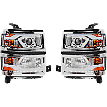 Driver and Passenger Side Halogen Headlight, With bulb(s), Projector Clear Lens, Chrome Interior