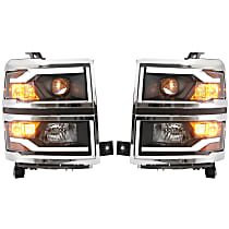 Driver and Passenger Side Halogen Headlight, With bulb(s), Projector With LED accent ring, Clear Lens, Black Interior