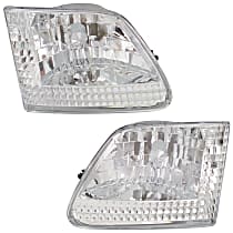Driver and Passenger Side Headlight, Without bulb(s), Clear Lens, Chrome Interior