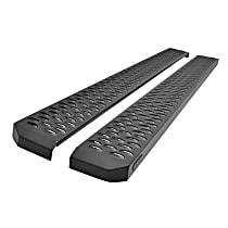 27-74715 Running Boards, Powdercoated Textured Black, Steel, 6.25 in. Step Surface Width, Crew Cab Pickup/Extended Cab Pickup/Sport Utility, 68 In., Mount Kit Not Included, Grate Steps Series