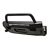 Front Bumper, With Round Bull Bar, Powdercoated Textured Black