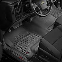 Front Row Molded Floor Liner, Over The Hump, 1st Row Over The Hump, with Medium Center Console, Black, Made of Rubberized Thermoplastic Polyolefins, FloorLiner Series