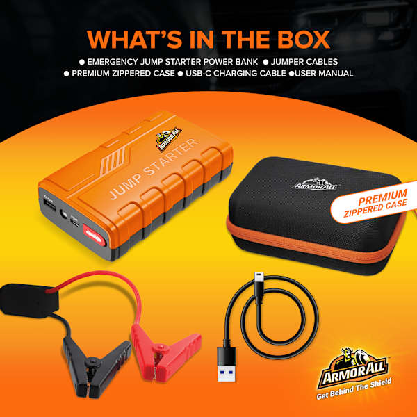 Armor All Emergency Jump Starter Power Bank Kit 800A 2000A 3000A and 4000A Peak Amps Ultra Bright LED Flashlight USB Charger Portable Car