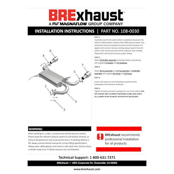 BRExhaust® 108-0030 Muffler-Back Exhaust System, 6, 3.5