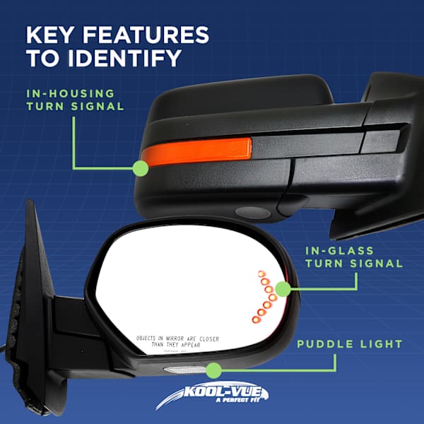 Kool Vue Driver Side Mirror, Power, Manual Folding, Non-Heated 