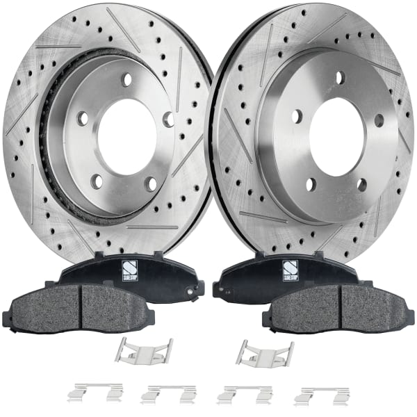 SureStop® Front Brake Disc and Pad Kit, Cross-drilled and SureStop® Front Brake Disc and Pad Kit, Cross-drilled and