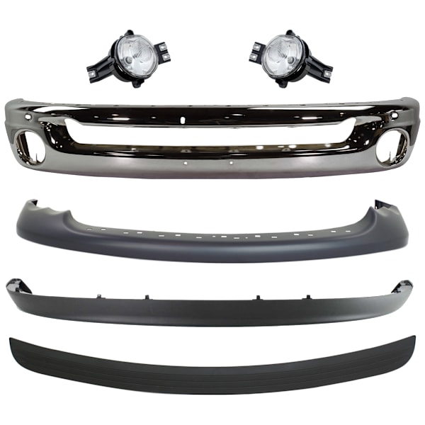 Replacement 6Piece Kit Front Bumper, Chrome, with Bumper Trim, Fog