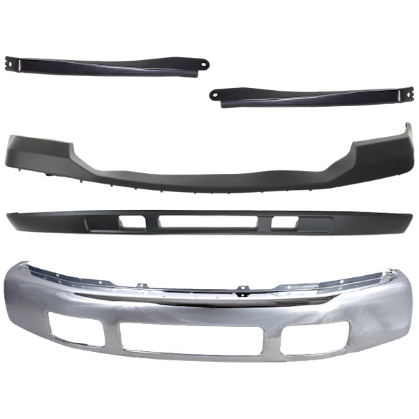Replacement 6Piece Kit Front Bumper, Chrome, For Models without Fender