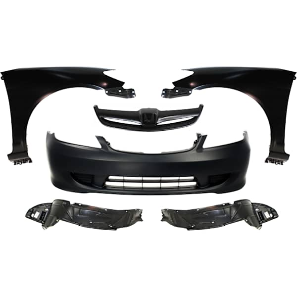 Replacement 6Piece Kit Front Primed Bumper Cover, includes Grille