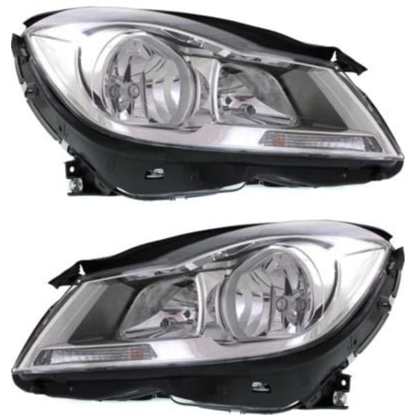 Replacement Driver and Passenger Side Headlights, with Bulbs, Halogen,  Sedan, without corner light SET-REPM100385