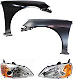 Replacement® 2003 Honda Civic - Driver and Passenger Side Headlights, with Bulbs, Halogen, 4-Door, Sedan SET-20-5949-00