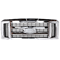 Grille, Chrome Shell with Painted Gray Insert, ECONOLINE VAN, Base Model