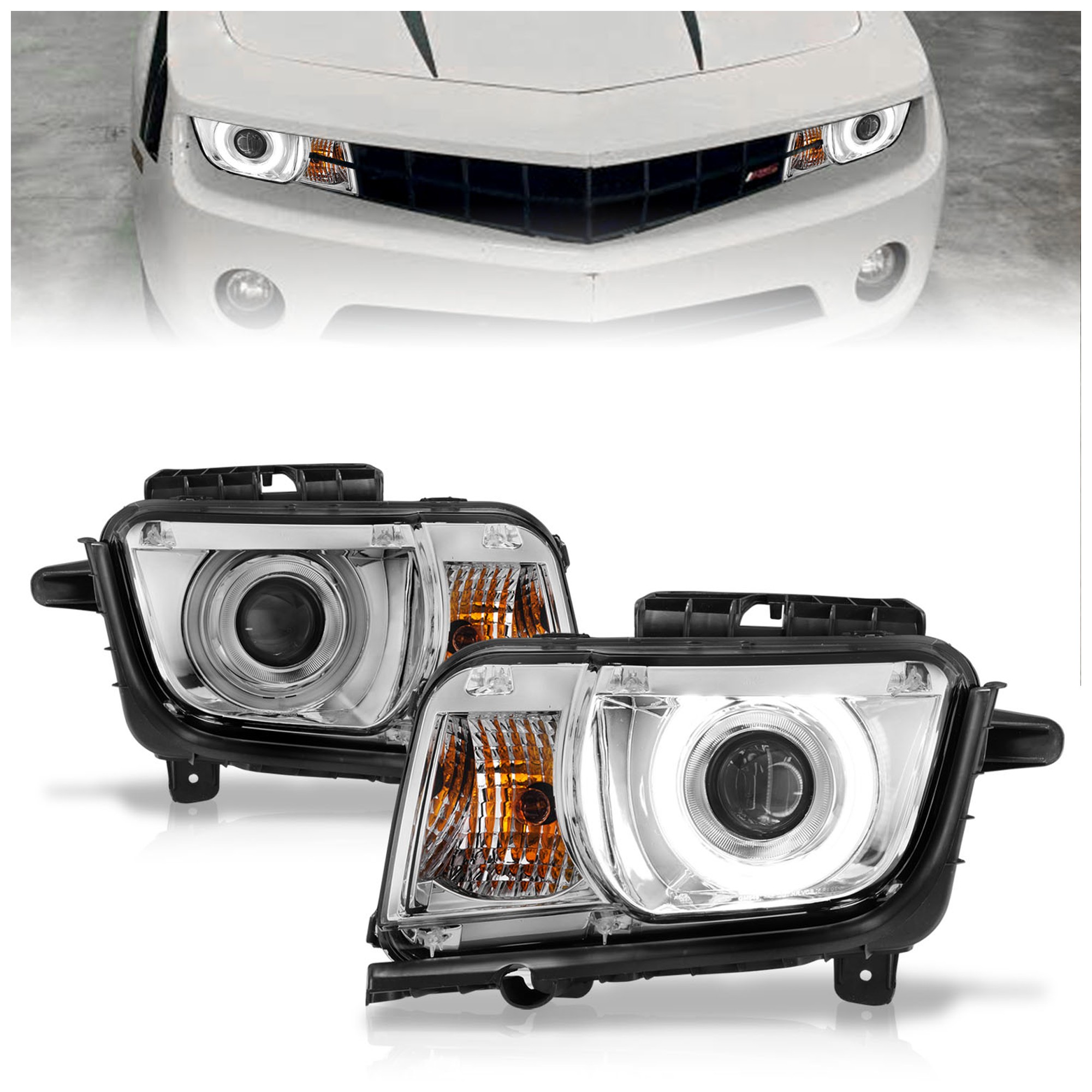 Anzo® 2012 Chevrolet Camaro LT 6 Cyl 3.6L - Driver and Passenger Side Halogen Headlight, With bulb(s), Ccfl; Does Not Fit Models With Factory Hid Bulbs, Clear Lens, Chrome Interior, Halo Projector Series