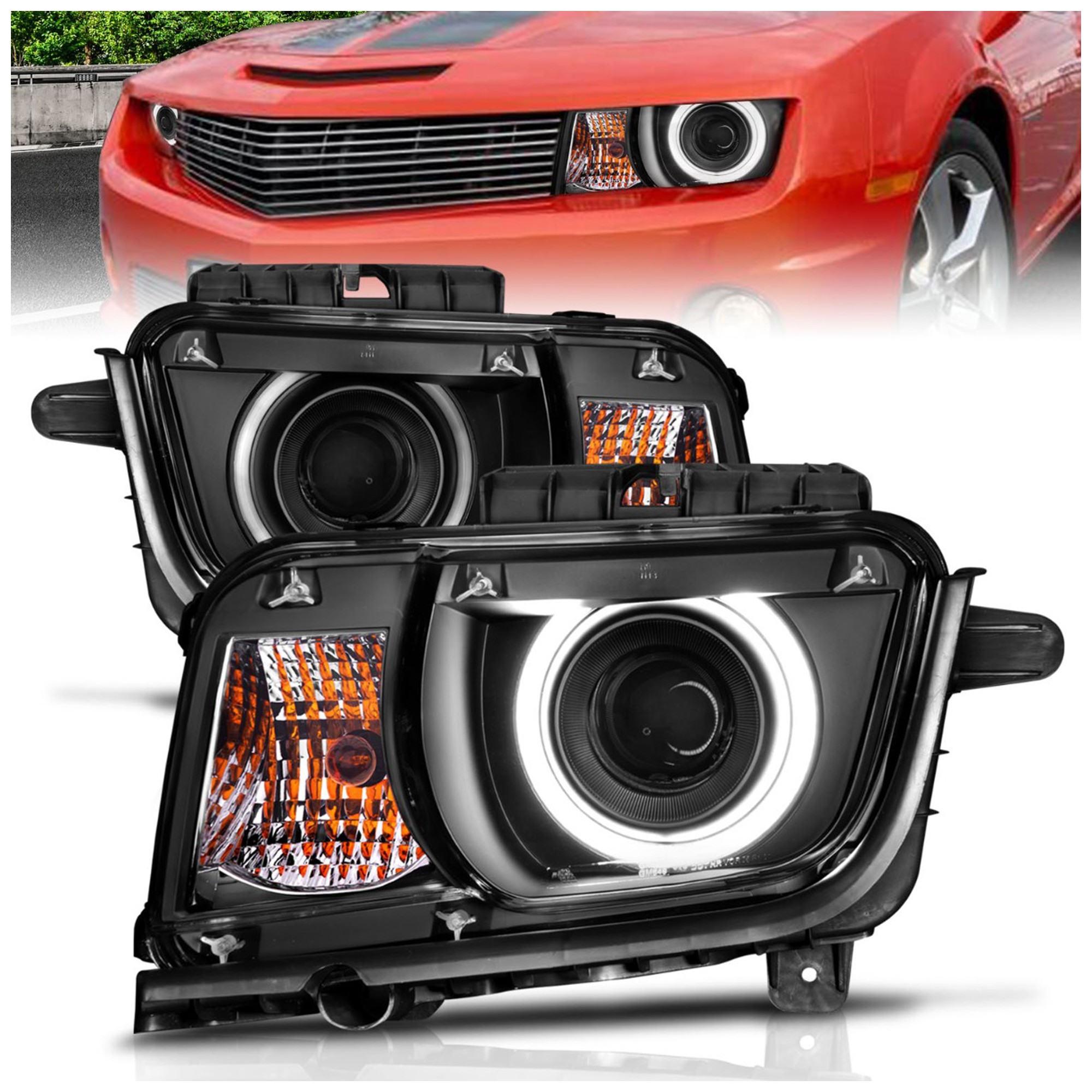 Anzo® 2012 Chevrolet Camaro LT 6 Cyl 3.6L - Driver and Passenger Side Halogen Headlight, With bulb(s), Ccfl; Does Not Fit Models With Factory Hid Bulbs, Clear Lens, Black Interior, Halo Projector Series
