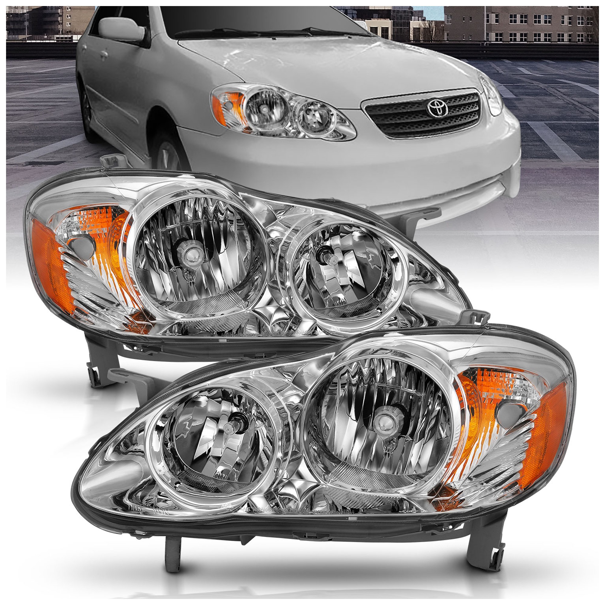 Anzo® 2006 Toyota Corolla CE 4 Cyl 1.8L - Driver and Passenger Side Halogen Headlight, With bulb(s), Clear Lens, Chrome Interior, Crystal Series