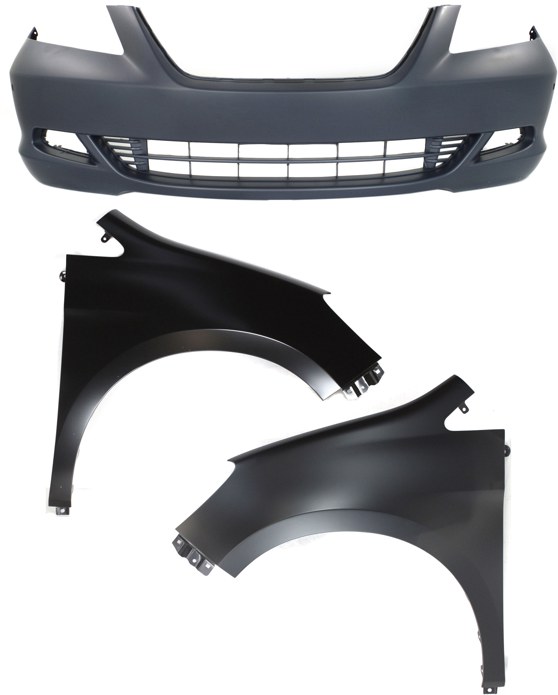 Replacement® 2006 Honda Odyssey Touring 6 Cyl 3.5L - 3-Piece Kit Front Primed Bumper Cover, For Models With Fog Lights and Parking Aid Sensor, CAPA Certified, Includes (1) Bumper Cover and (2) Fender KIT-010718-67