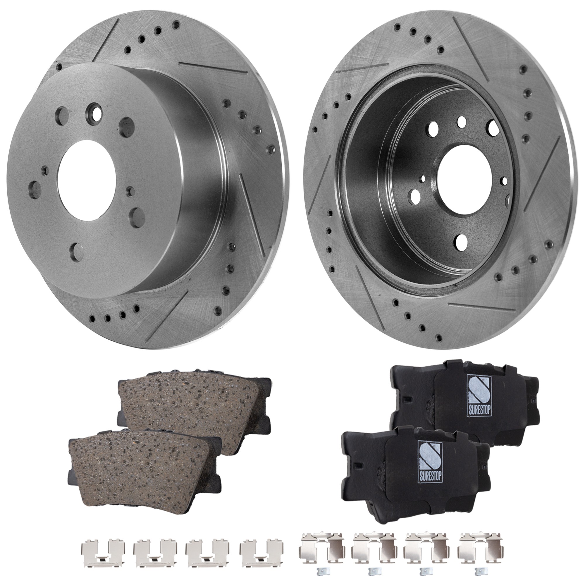 SureStop® Rear Brake Disc and Pad Kit, Cross-drilled and Slotted  
