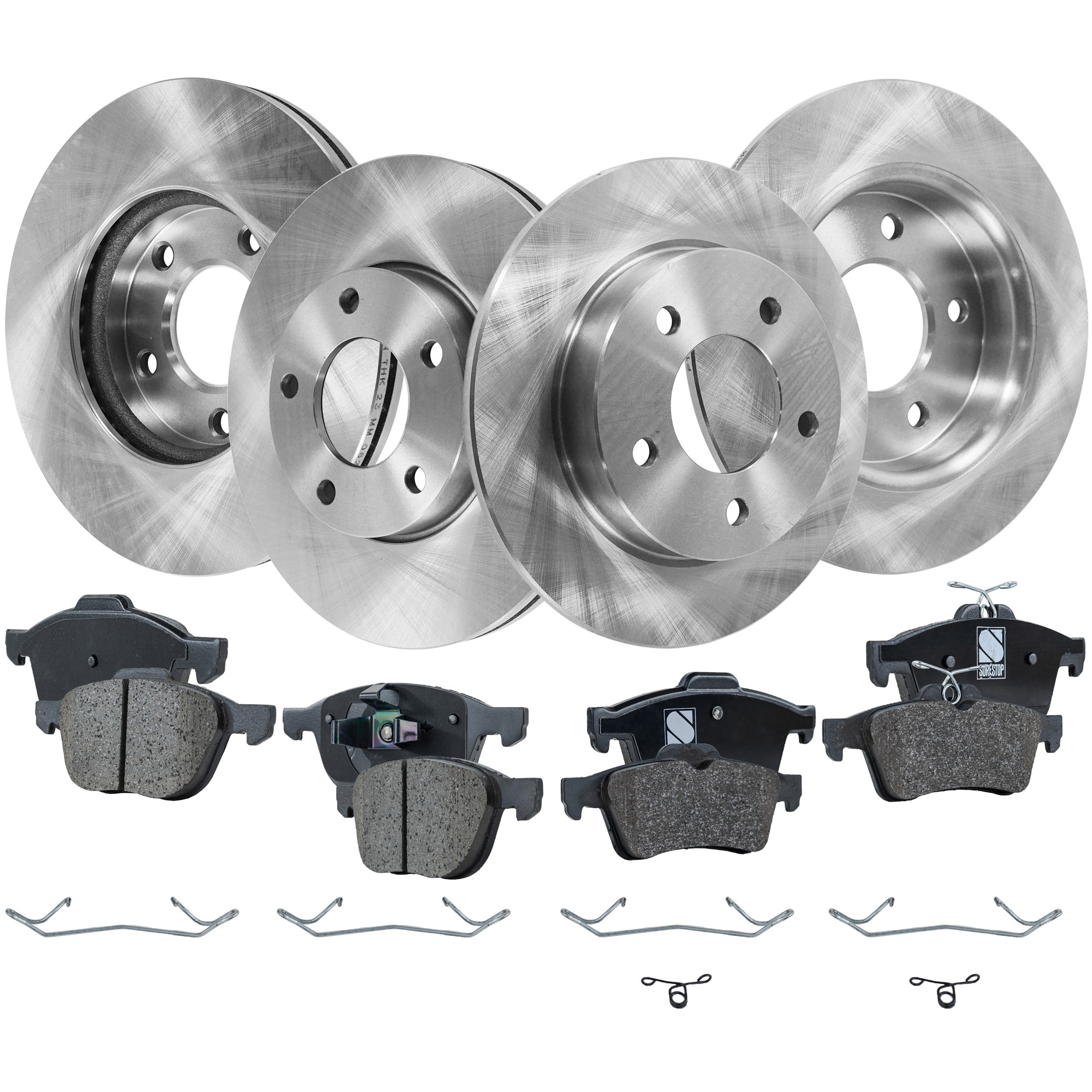 SureStop® 2011 Mazda 3 i - Front and Rear Brake Disc and Pad Kit, Plain Surface, 5 Lugs, Ceramic - Front, Organic - Rear, Pro-Line Series KIT-031121-02-125