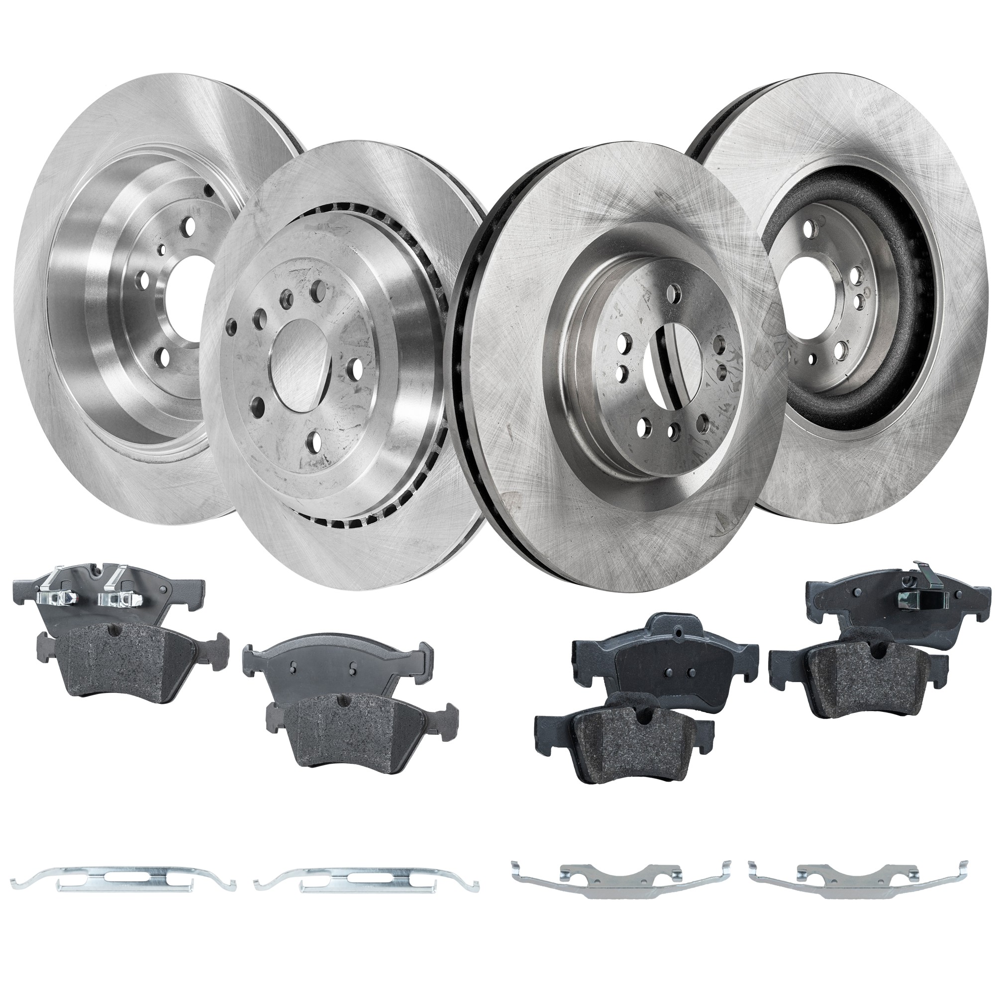 2009 Mercedes Benz ML350 Front and Rear Brake Disc and Pad Kit, Plain Surface, 5 Lugs, 350.01 mm - Front; 329.95 mm - Rear, Organic, RWD, Vented Front and Rear Disc Brakes, Pro-Line Series KIT-050321-05-137 by SureStop® 