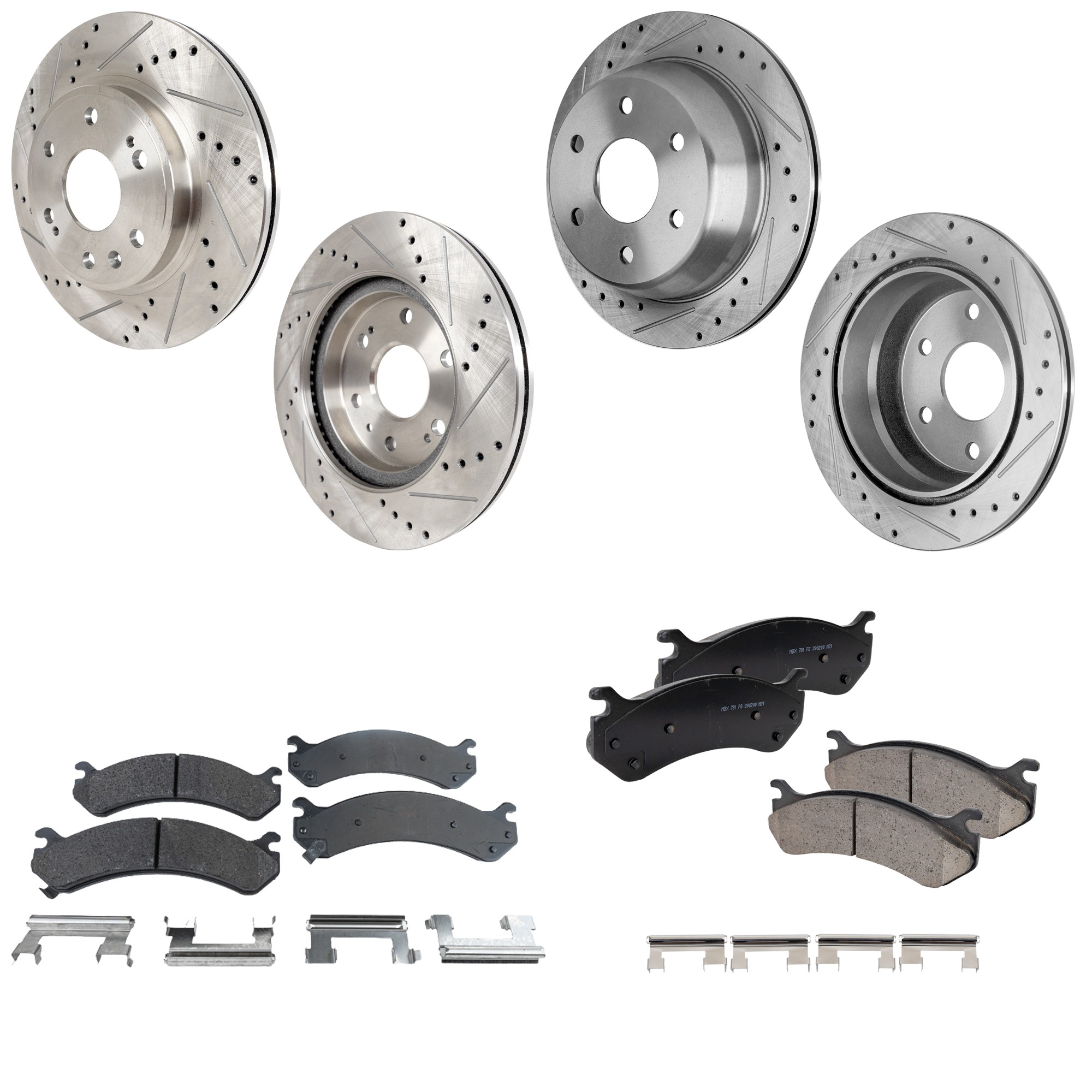 SureStop® 2001 GMC Sierra 1500 HD - Front and Rear Brake Disc and Pad Kit, Cross-drilled and Slotted, 6 Lugs, Ceramic, RWD, Pro-Line Series KIT-052423-71