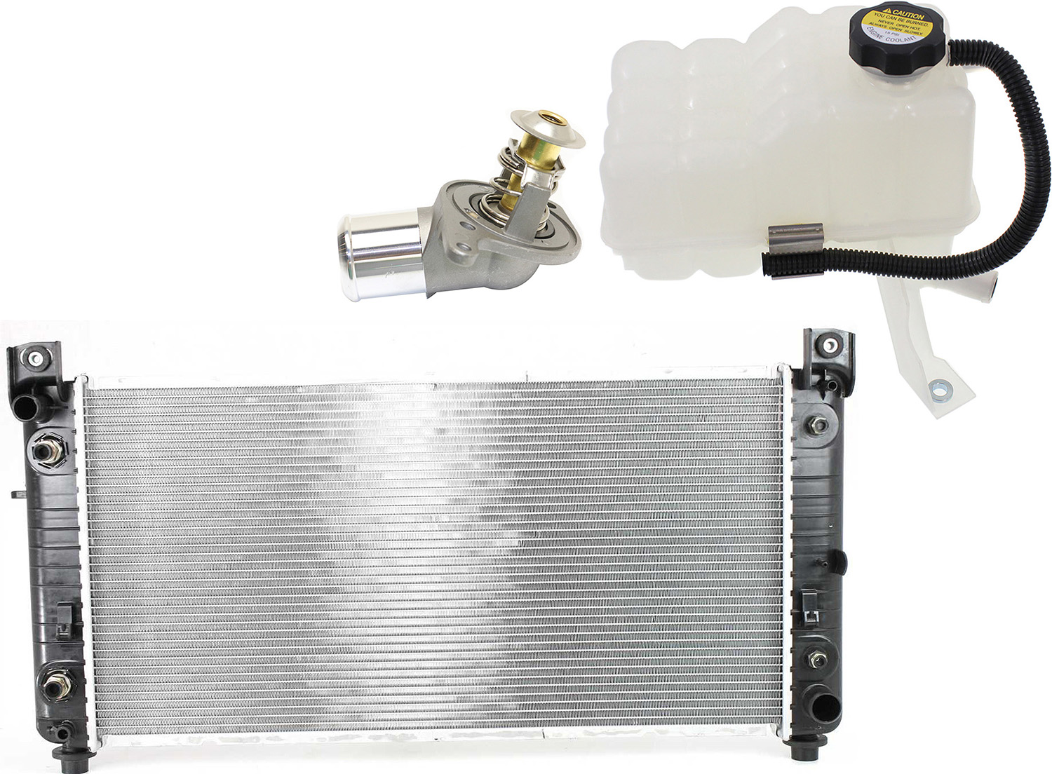 2003 Chevrolet Silverado 1500 3-Piece Kit Radiator, 8 Cyl 6.0L, includes (1) Coolant Reservoir, (1) Radiator, and (1) Thermostat KIT-052623-86 by Replacement® 