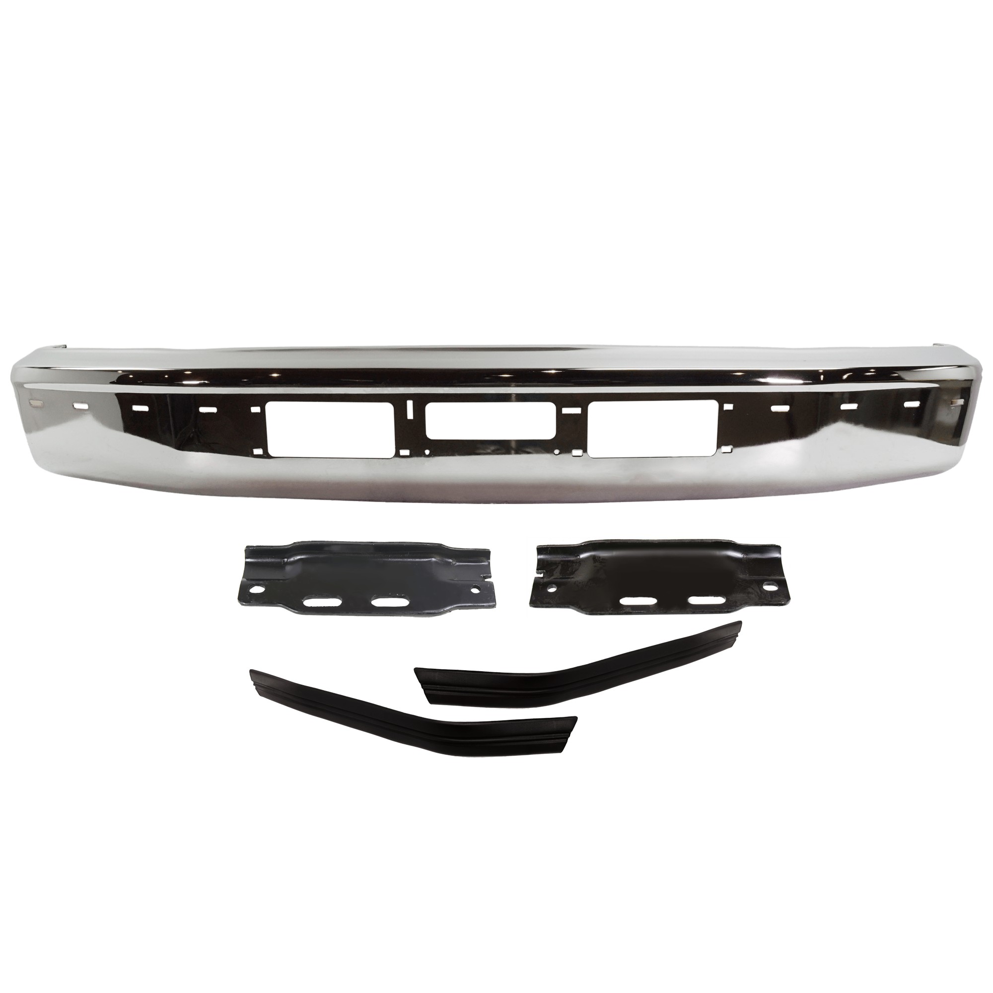 Replacement® 1995-1996 Ford F-250 - 5-Piece Kit, Front, Driver and Passenger Side Bumper, Chrome, Includes (1) Bumper, (2) Bumper Bracket, and (2) Bumper Trim KIT-053024-C09