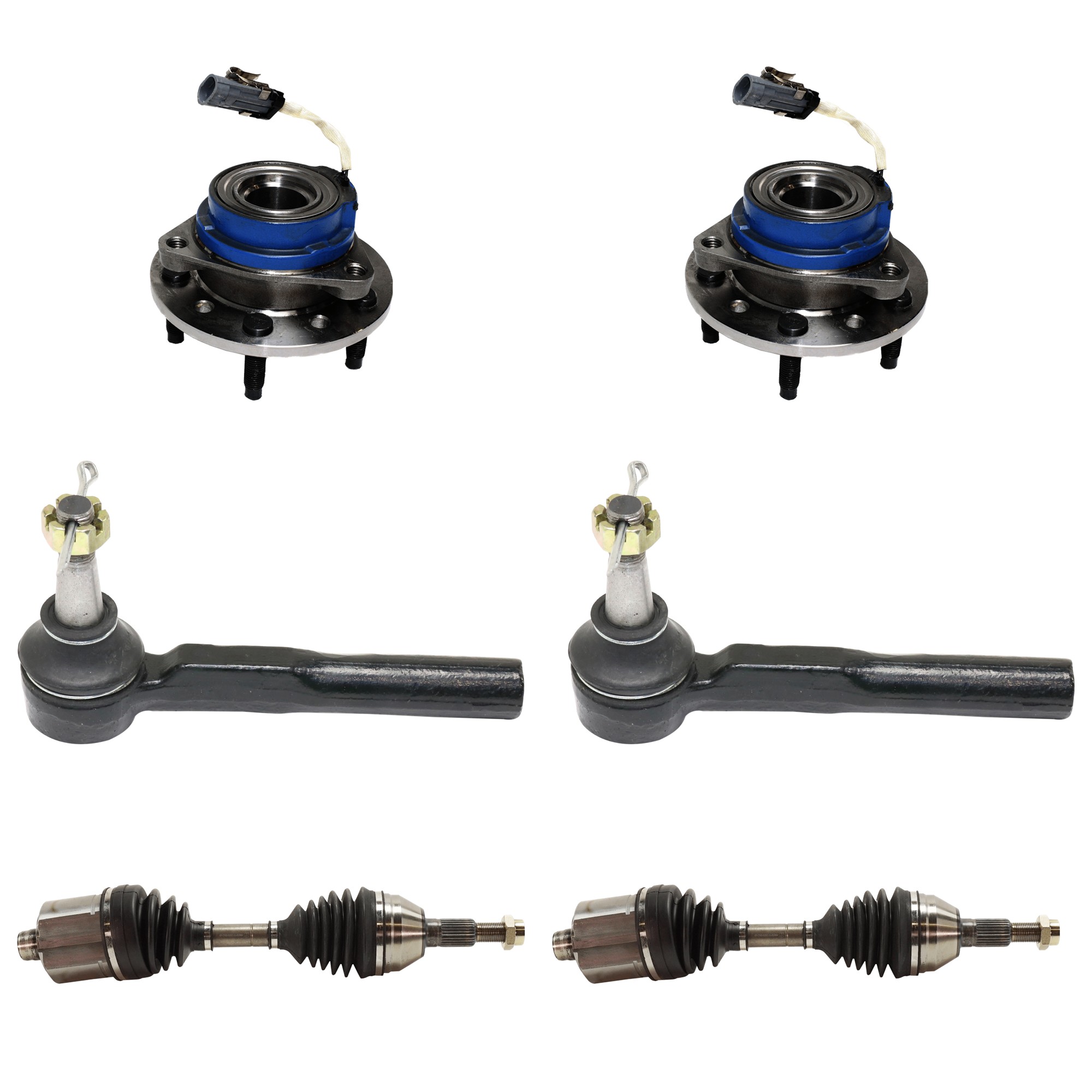 TrueDrive® 1998 Chevrolet Malibu Base - 6-Piece Kit Front, Driver and Passenger Side Axle Assembly, Standard Duty Replacement, New, includes (2) Axle Assembly, (2) Tie Rod End, and (2) Wheel Hub KIT-060424-C104