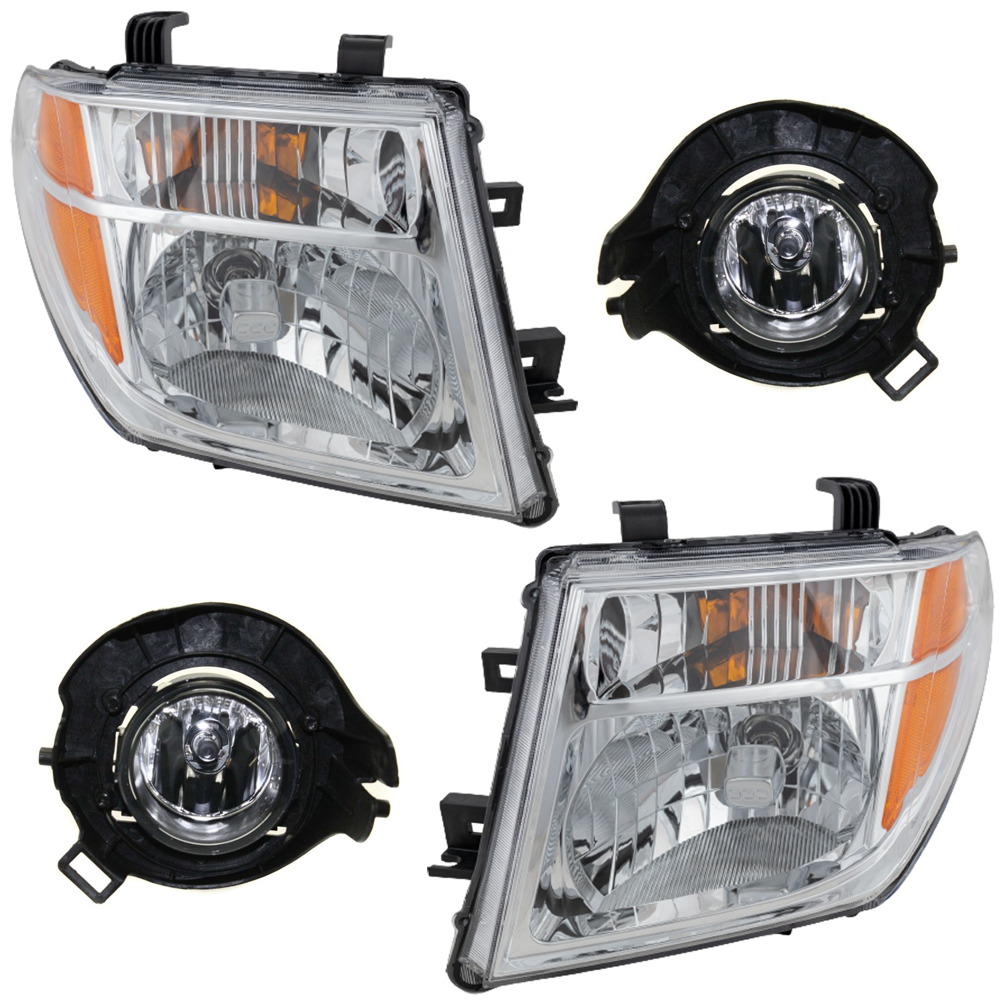 Replacement® 2005 Nissan Frontier LE - 4-Piece Kit Driver and Passenger Side Halogen Headlight, With bulb(s), For Models With 1-Piece Type Bumper, OE Replacement Includes (2) Fog Light and (2) Headlight KIT-060617-09