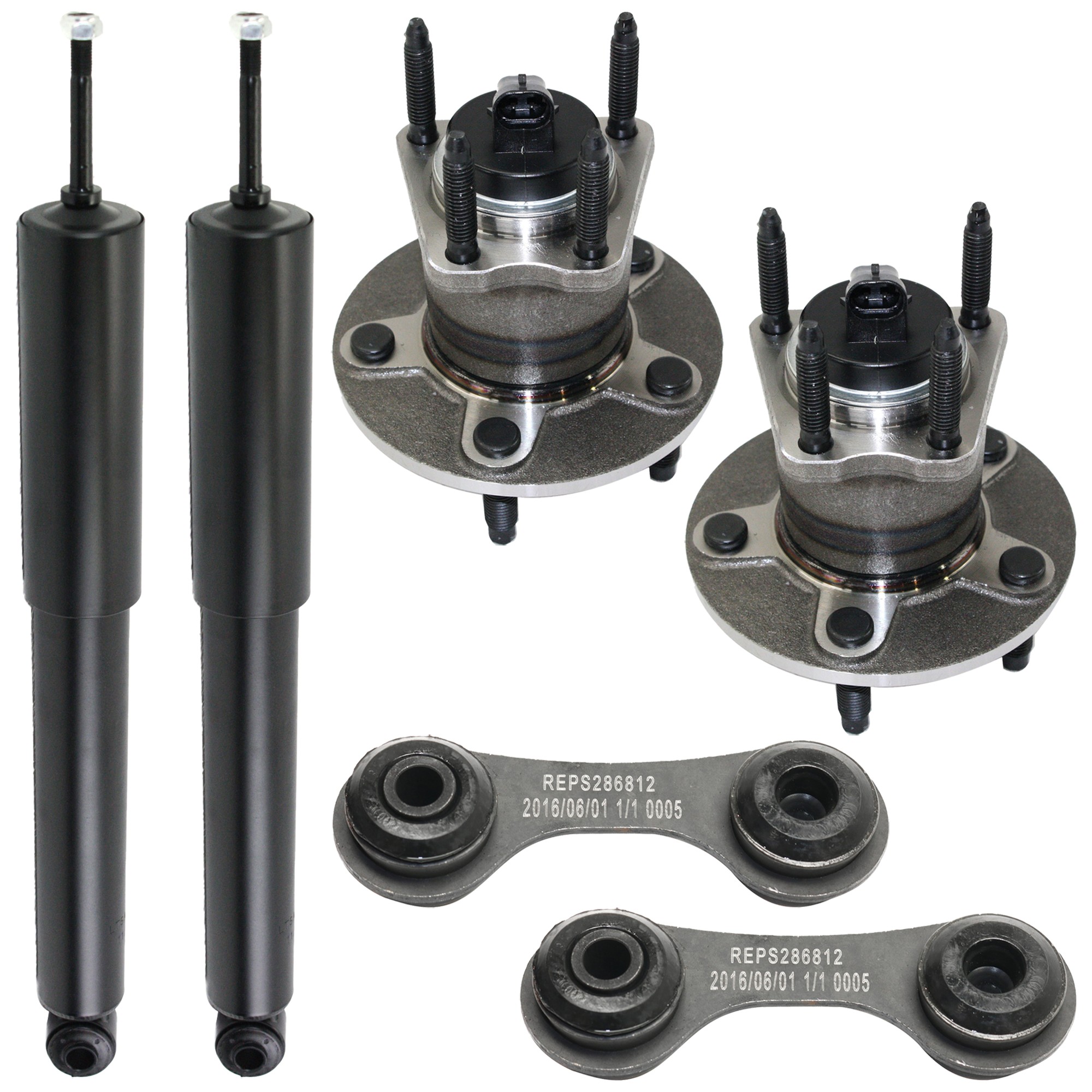 TrueDrive® 2009 Pontiac G6 GT 6 Cyl 3.5L - 6-Piece Kit Rear, Driver and Passenger Side Suspension Kit, includes (2) Shock Absorber and Strut Assembly, (2) Sway Bar Link and (2) Wheel Hub KIT-060824-23