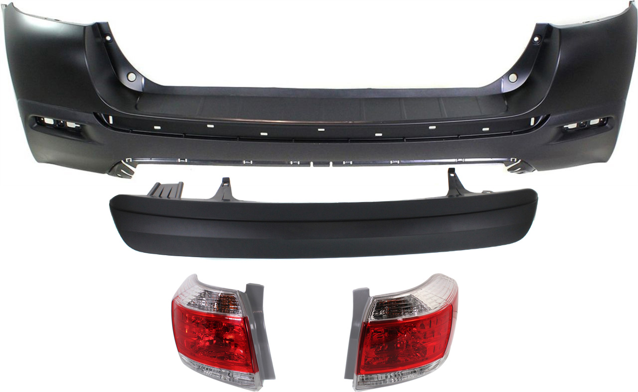 Replacement® 2011 Toyota Highlander - 4-Piece Kit Rear, Upper Upper - Primed, Lower - Textured Bumper Cover, Includes (1) Bumper Cover, (2) Tail Light, and (1) Valance KIT-062117-92