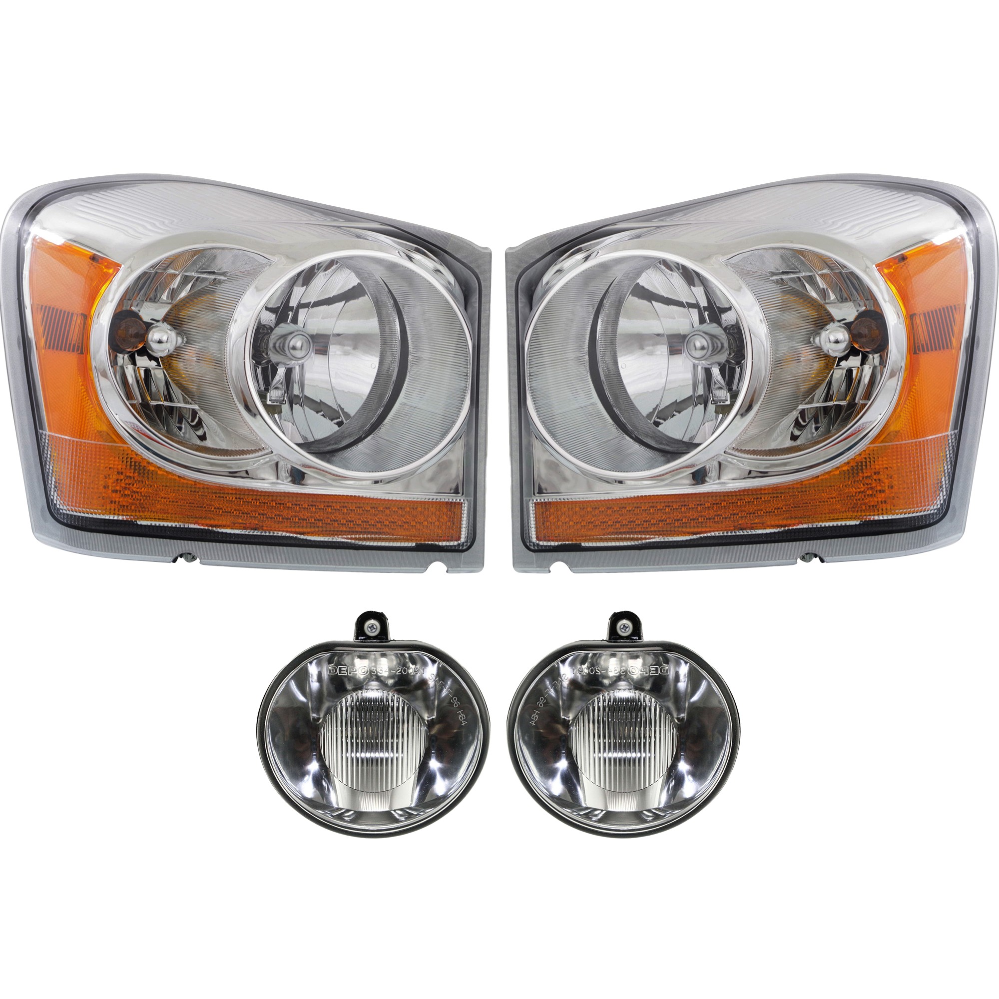 Replacement® 2005 Dodge Durango Limited - 4-Piece Kit Driver and Passenger Side Halogen Headlight, With bulb(s), OE Replacement Includes (2) Fog Light and (2) Headlight KIT-062717-61