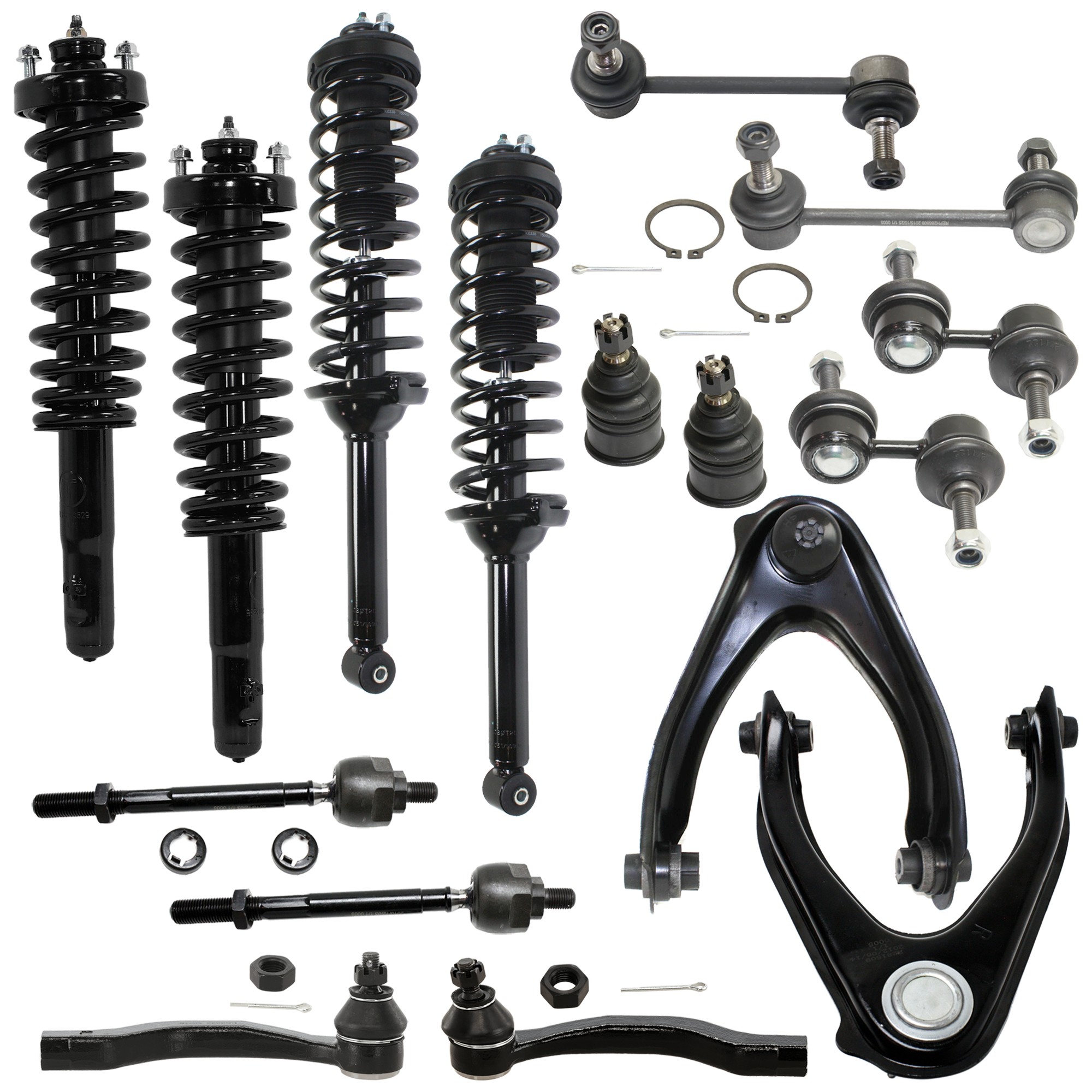 TrueDrive® 16-Piece Kit Driver and Passenger Side Suspension with Ball Joints, Control Arms, Loaded Struts, Sway Bar Links, and Tie Rod Ends KIT-071721-97