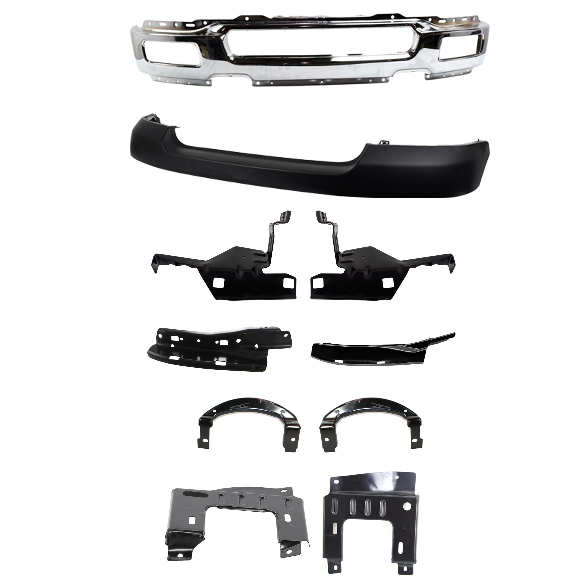 Replacement® 10-Piece Kit, Front Bumper, Chrome, Includes (1) Bumper, (8) Bumper Bracket, and (1) Bumper Cover KIT-071824-C18
