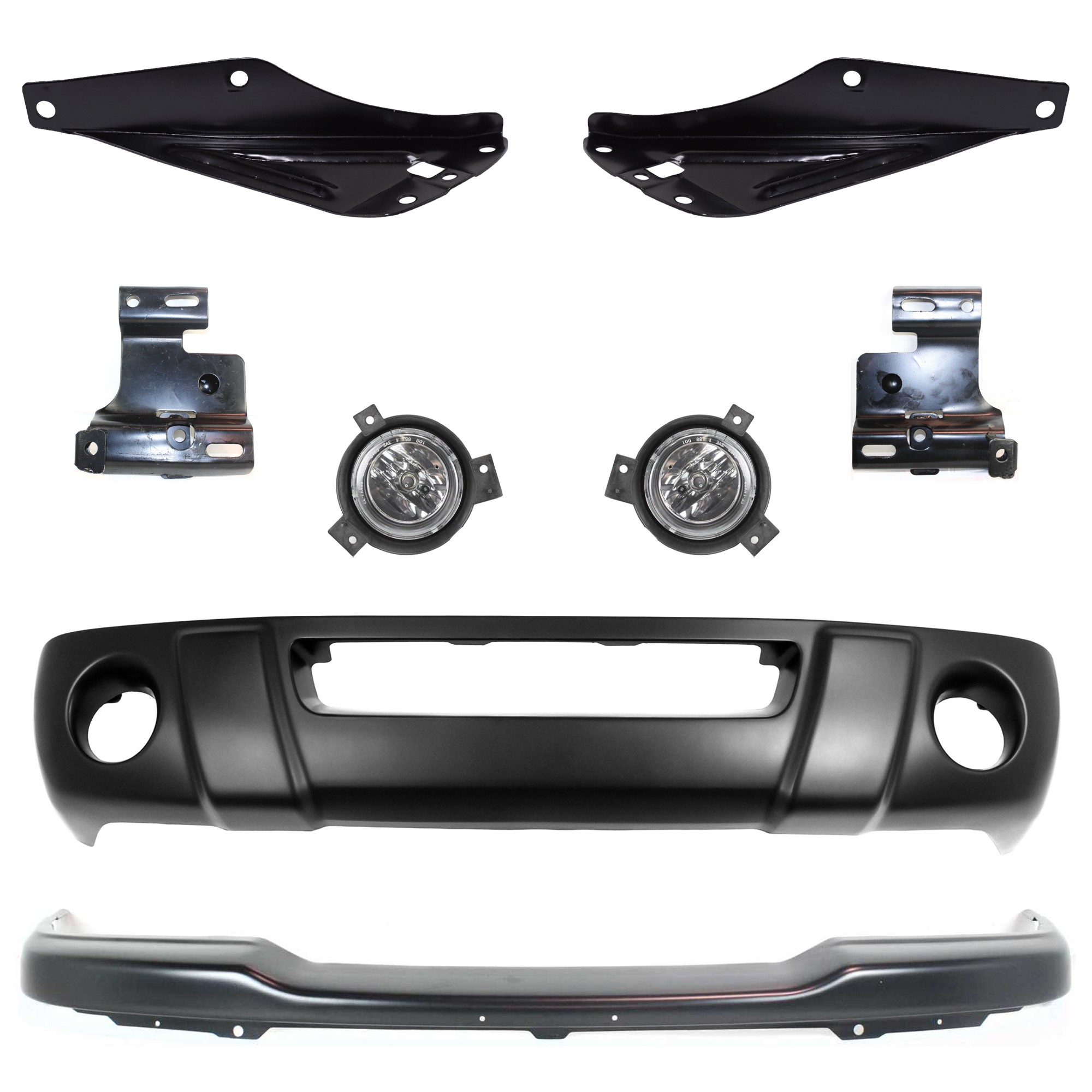 Replacement® 8-Piece Kit, Front Bumper, Painted Black, Includes (1) Bumper, (4) Bumper Bracket, (2) Fog Light, and (1) Valance KIT-071824-C64