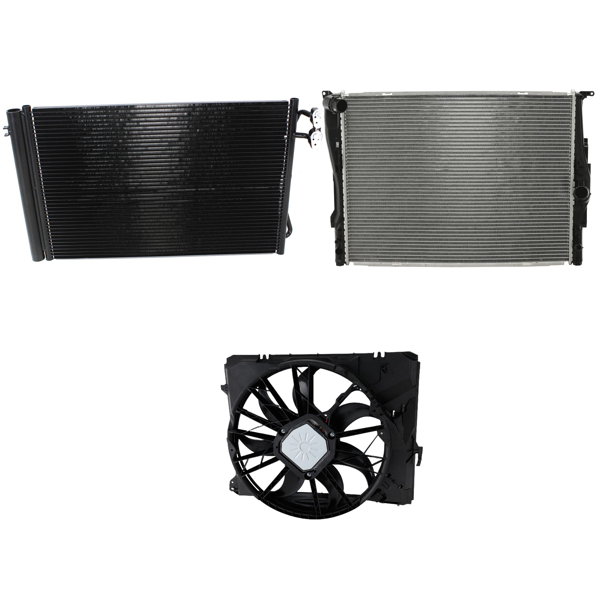 Kool Vue® 2007-2013 BMW 328i - 3-Piece Kit A/C Condenser, includes (1) A/C Condenser, (1) Cooling Fan Assembly and (1) Radiator, 3.0L Eng., 6 Cyl. KIT-072324-32