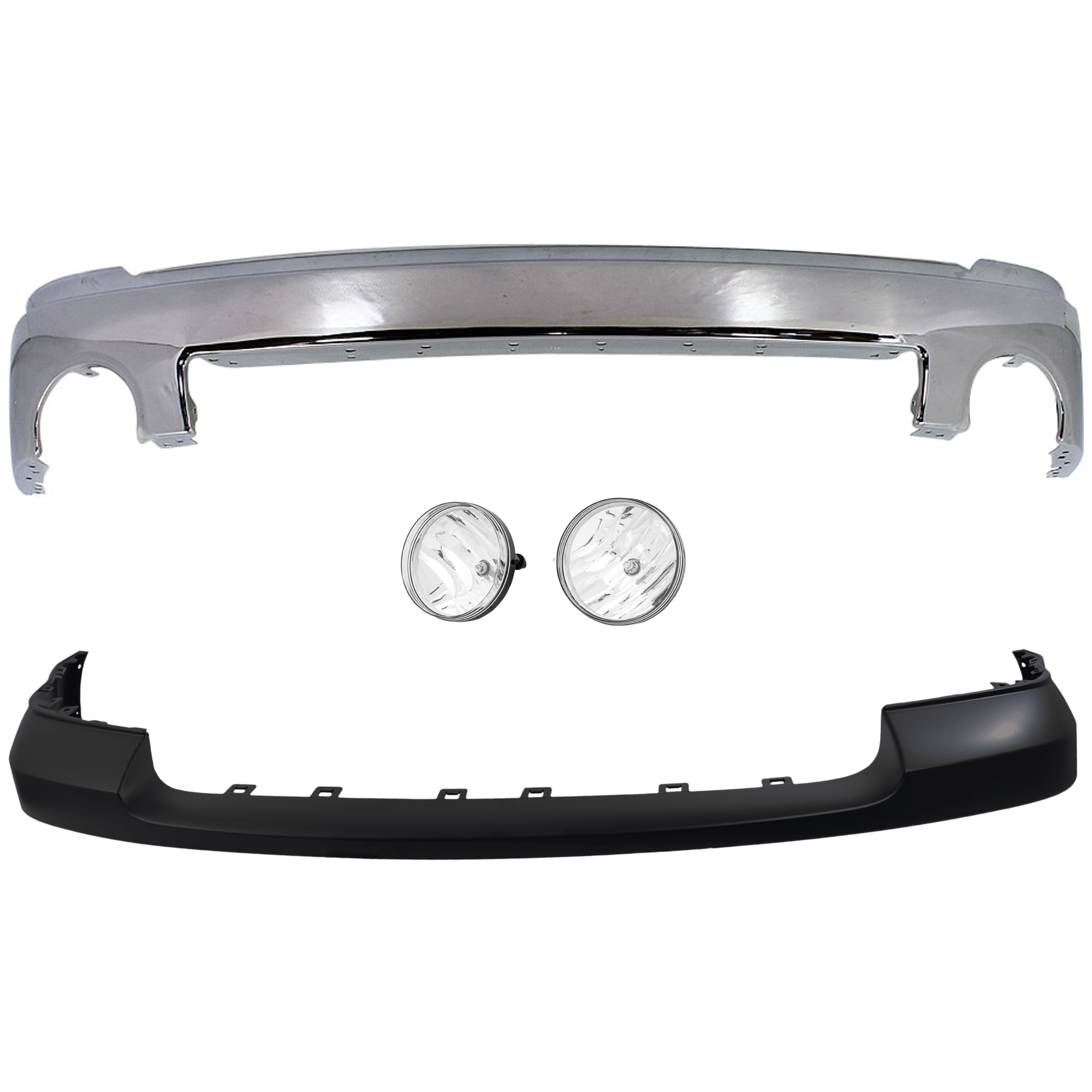 Replacement Bumper Steel Chrome, Front, 1-year unlimited-mileage warranty KIT-072624-74