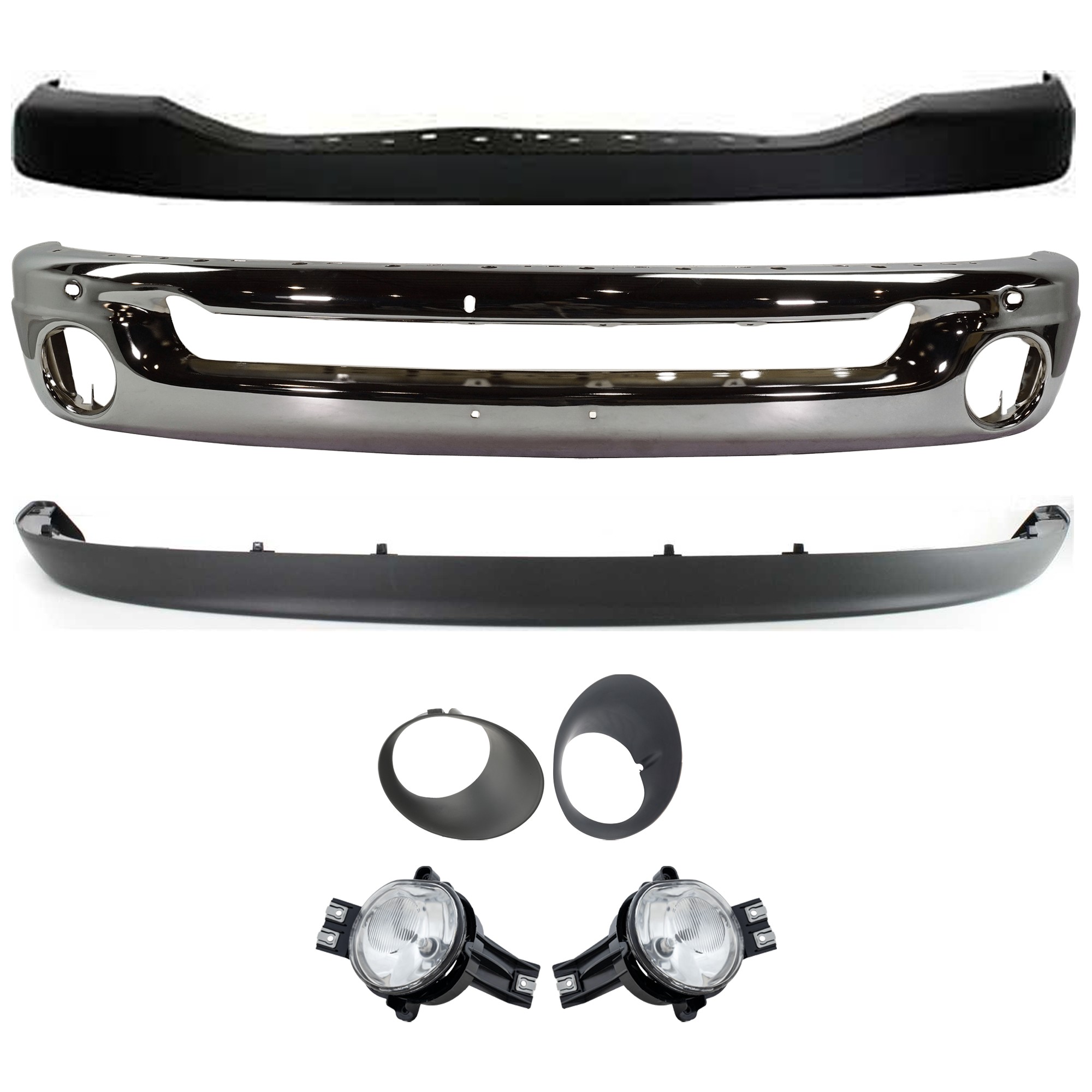 Replacement® 2007 Dodge Ram 1500 - 7-Piece Kit Bumper, Chrome, Includes (1) Bumper, (1) Bumper Cover, (2) Fog Light, (2) Fog Light Trim, and (1) Valance KIT-072924-C1016