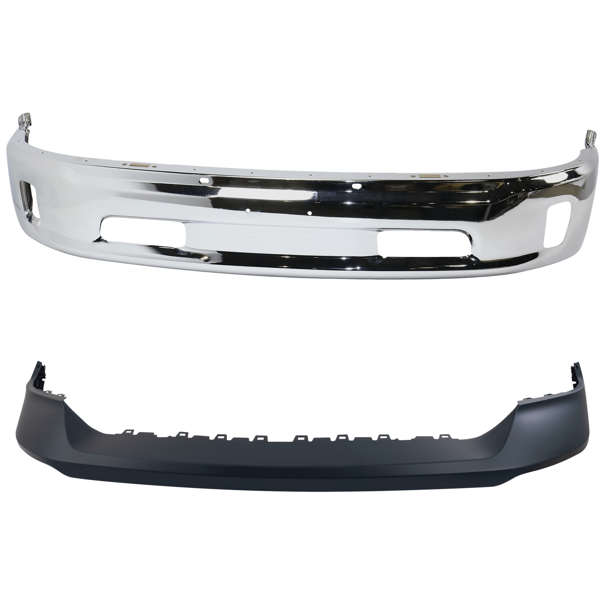 Replacement Bumper Steel Chrome, Front, Upper & Lower, 1-year unlimited-mileage warranty KIT-072924-C3660
