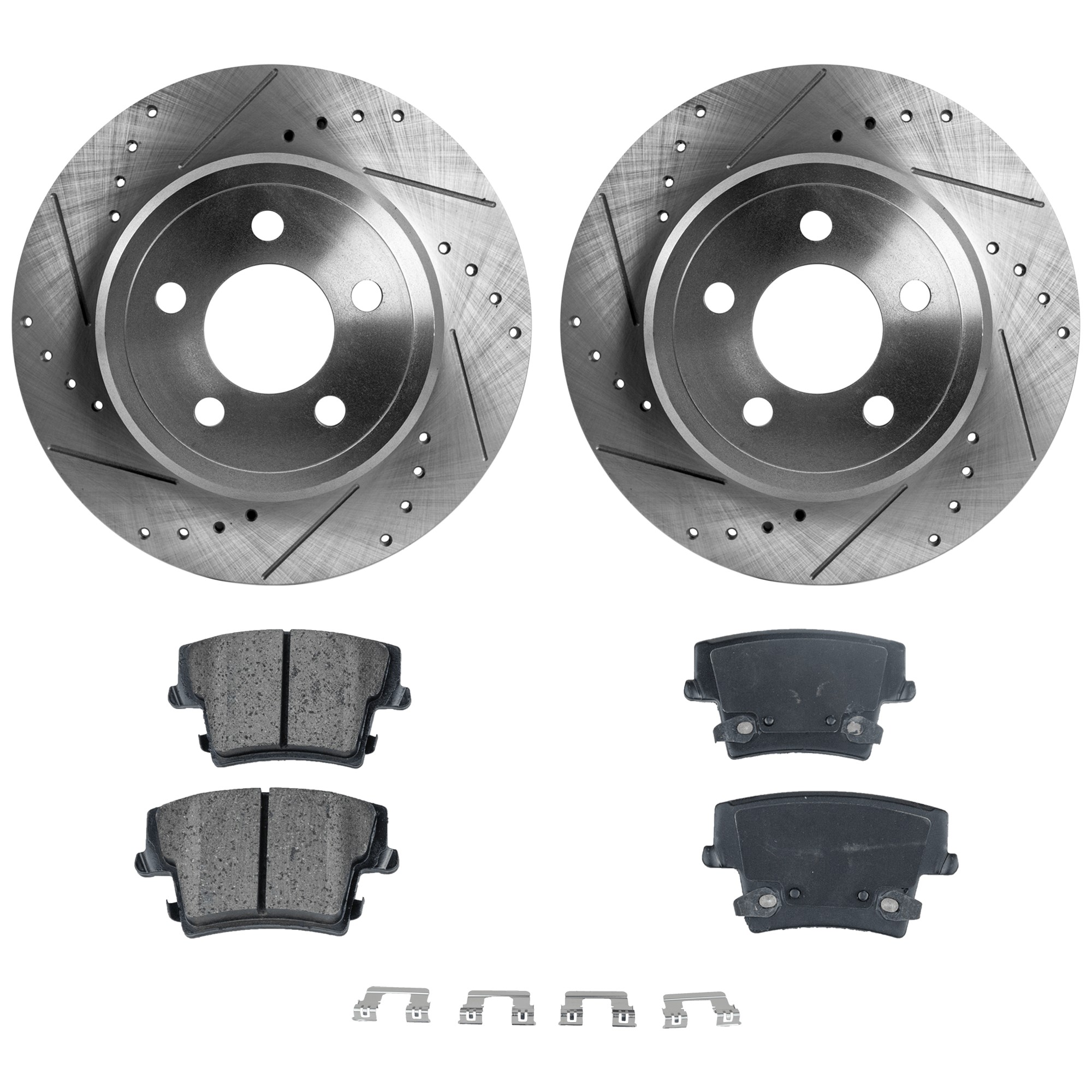 SureStop® 2016 Dodge Charger SXT - Rear Brake Disc and Pad Kit, Cross-drilled and Slotted, 5 Lugs, RWD KIT-081324-C2091
