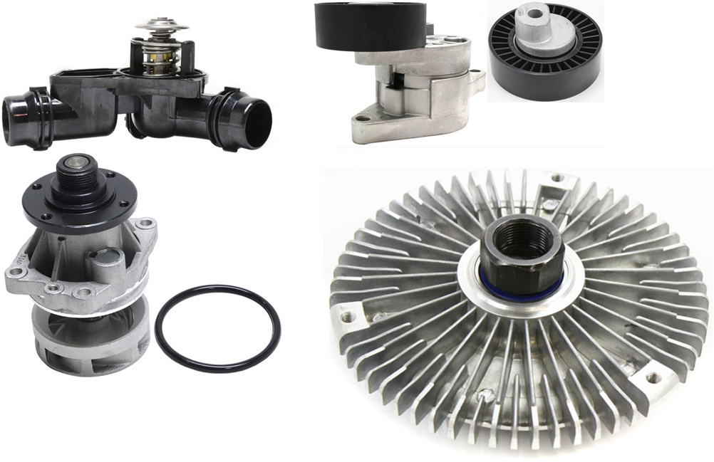 DriveMotive Water Pump Kit, With Gasket, includes ccessory Belt Tension  Pulley, Accessory Belt Tensioner, and Fan Clutch, Thermostat Housing