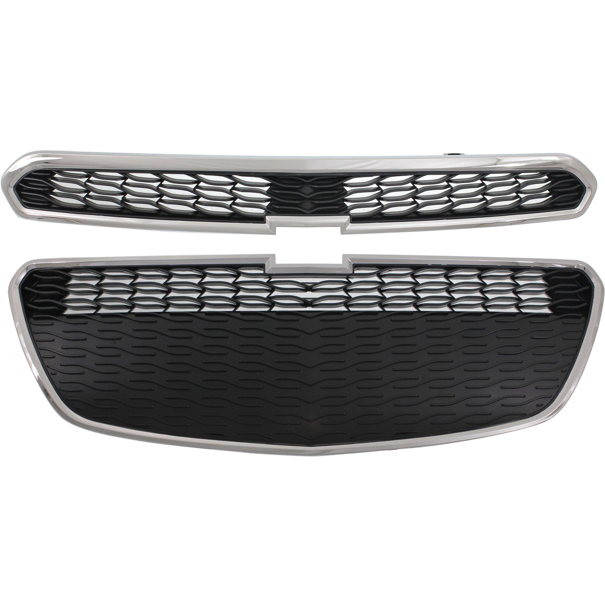 2014 Chevrolet Spark Front, Lower Bumper Grille, For Models Without Fog Light Holes, Chrome Shell w/ Black Insert KIT-092322-13 by Replacement® 