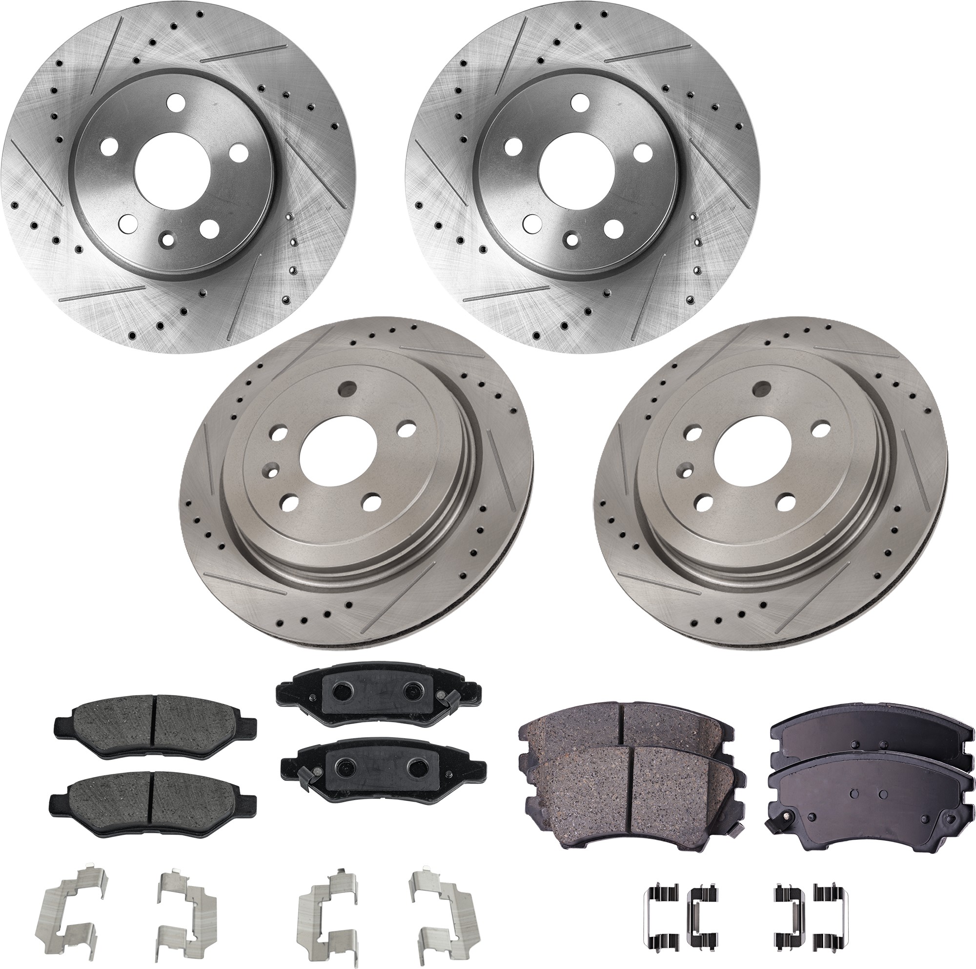 SureStop® 2012 Chevrolet Camaro LT 6 Cyl 3.6L - 8-Piece Kit Front and Rear Brake Disc and Pad Kit, Cross-drilled and Slotted, 5 Lugs, Ceramic, V6, 3.6L Engine, Pro-Line Series  Includes (4) Brake Disc and (2) Brake Pad Set KIT-111822-07