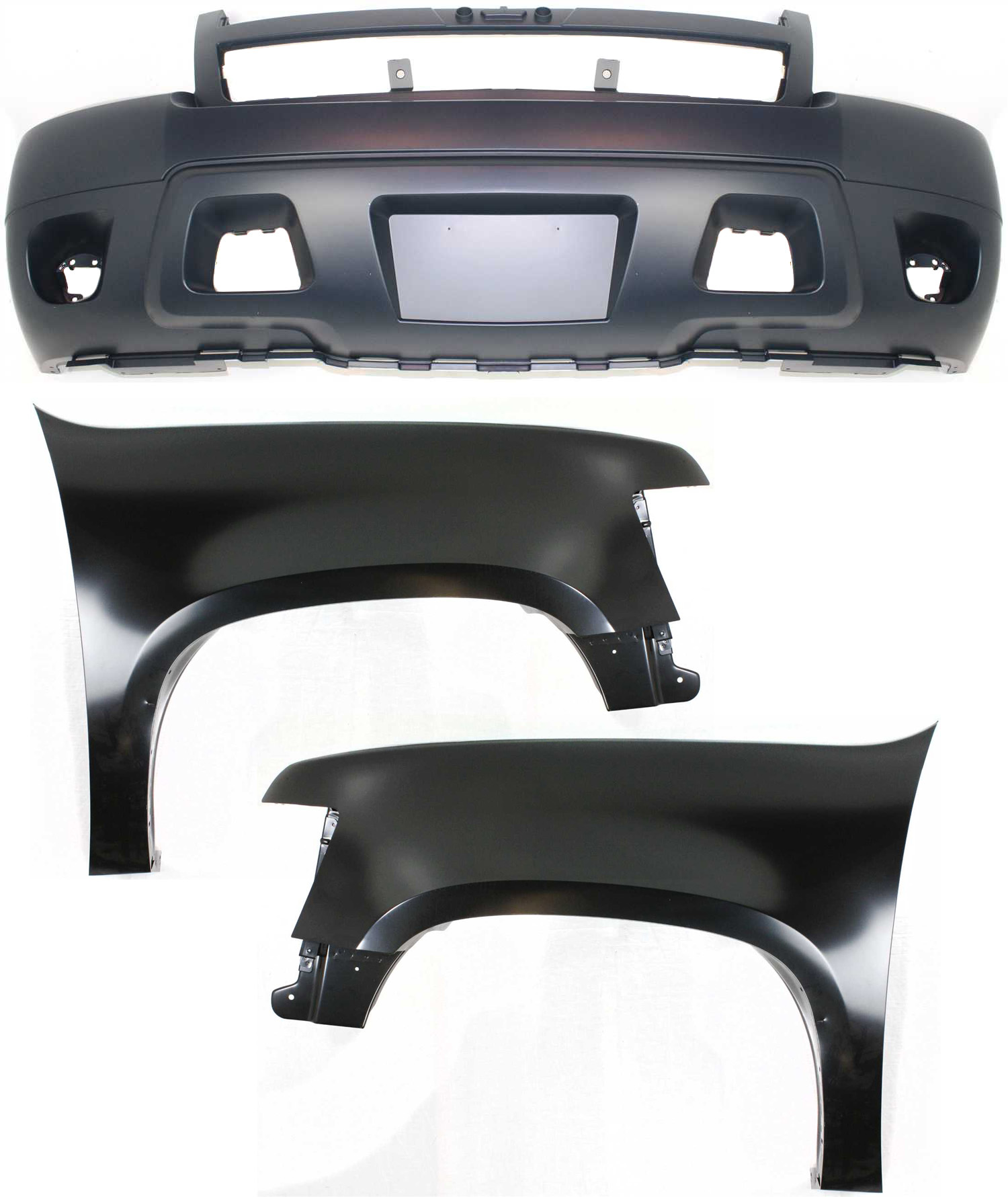 Replacement® 2011 Chevrolet Avalanche - 3-Piece Kit Front, Driver and Passenger Side Fender, Crew Cab Pickup, For Models Without Off Road Package (Round Fog Lights), Includes (1) Bumper Cover and (2) Fender KIT-121717-57