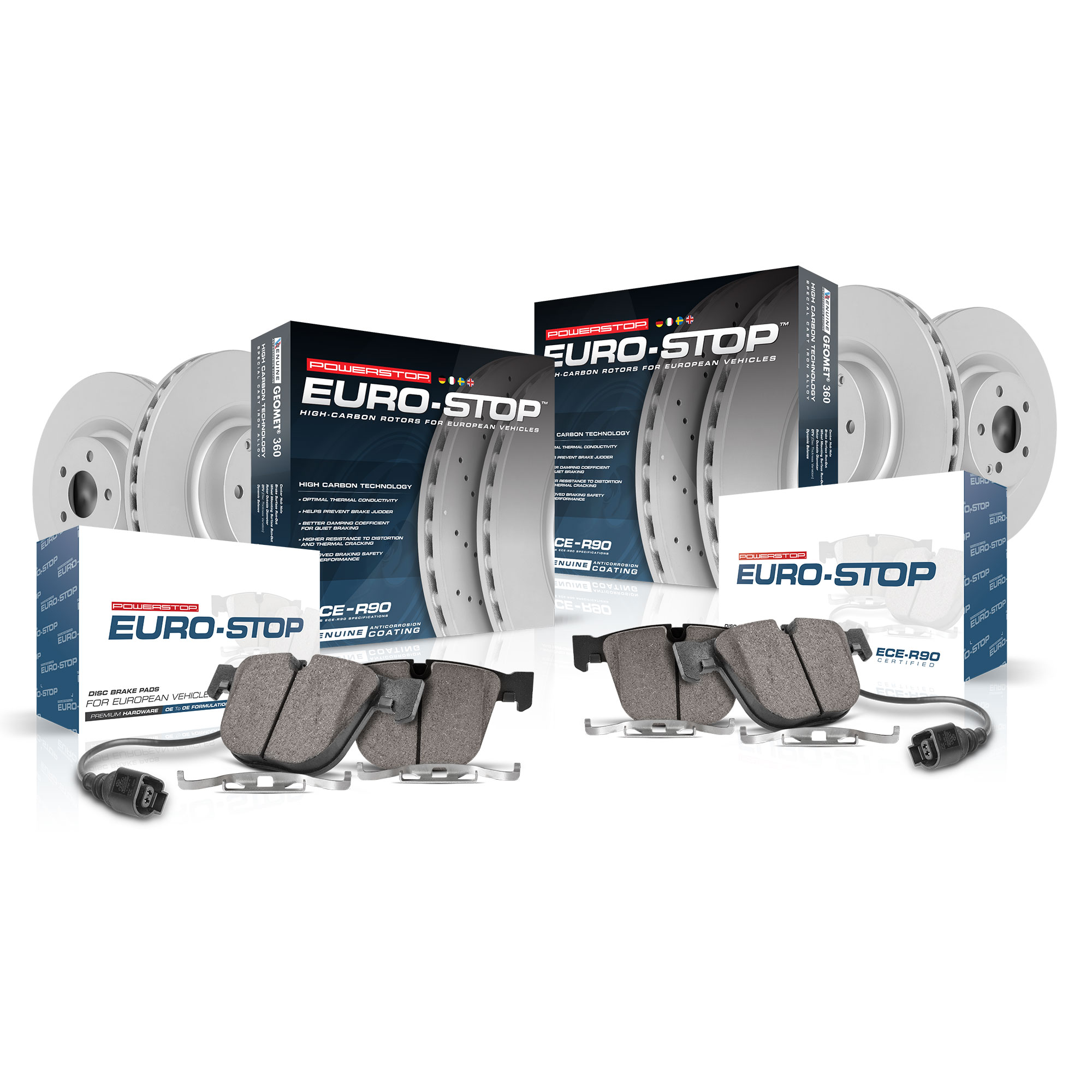 Powerstop® 2013 Mercedes Benz C300 4Matic Sport 6 Cyl 3.5L - Front and Rear Brake Disc and Pad Kit, Plain Surface, 5 Lugs, 322.4 mm and 300 mm, Semi-Metallic, Euro-Stop