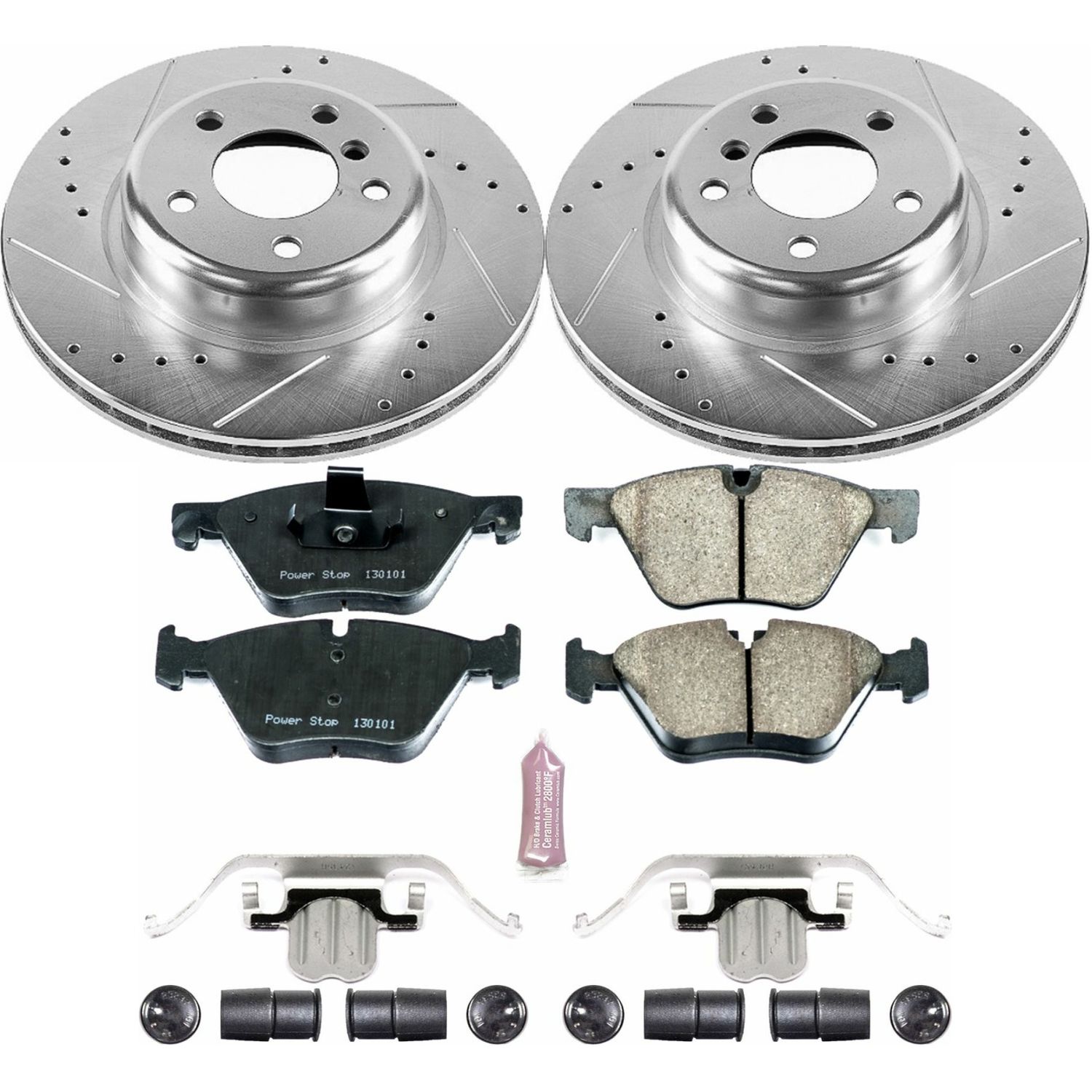 Front PowerSport Ceramic Series Brake Pad With Rubber Steel Rubber Shims 