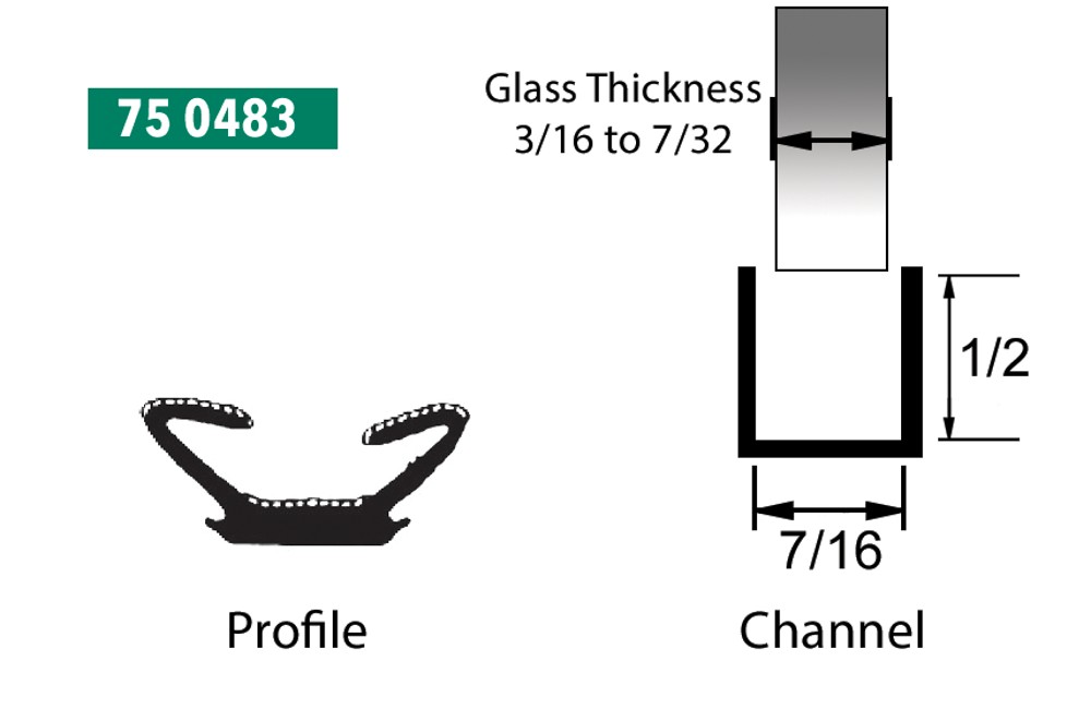 Precision Parts® 75 0483 - Glass Run Channel 7/16&quot; X 1/2&quot; - Fits 3/16&quot; to 7/32&quot; Glass Thickness - Universal