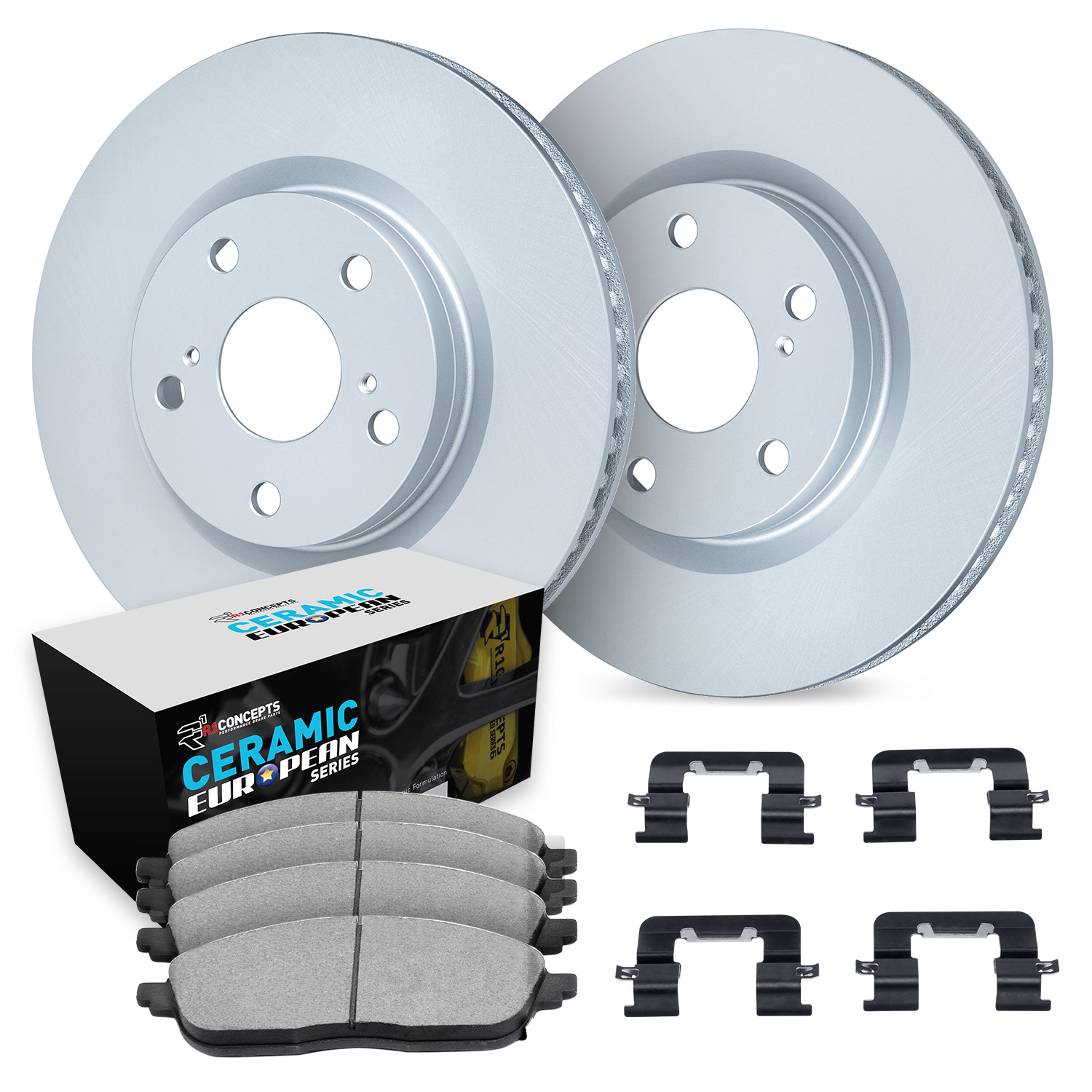 R1 Concepts Brake Disc & Pad Kit GEO-Carbon Rotors with European Ceramic Pads Series, Front, 1 Year Limited Warranty WDTH1-31007