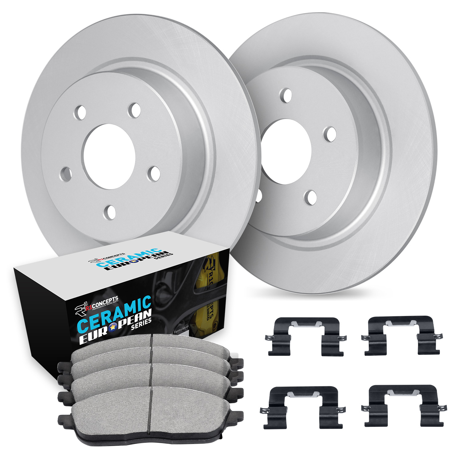 R1 Concepts® 2018 Nissan Altima SV 4 Cyl 2.5L - Rear Brake Disc and Pad Kit, Plain Surface, Ceramic, R1 GEO-Carbon Rotors with European Ceramic Pads Series