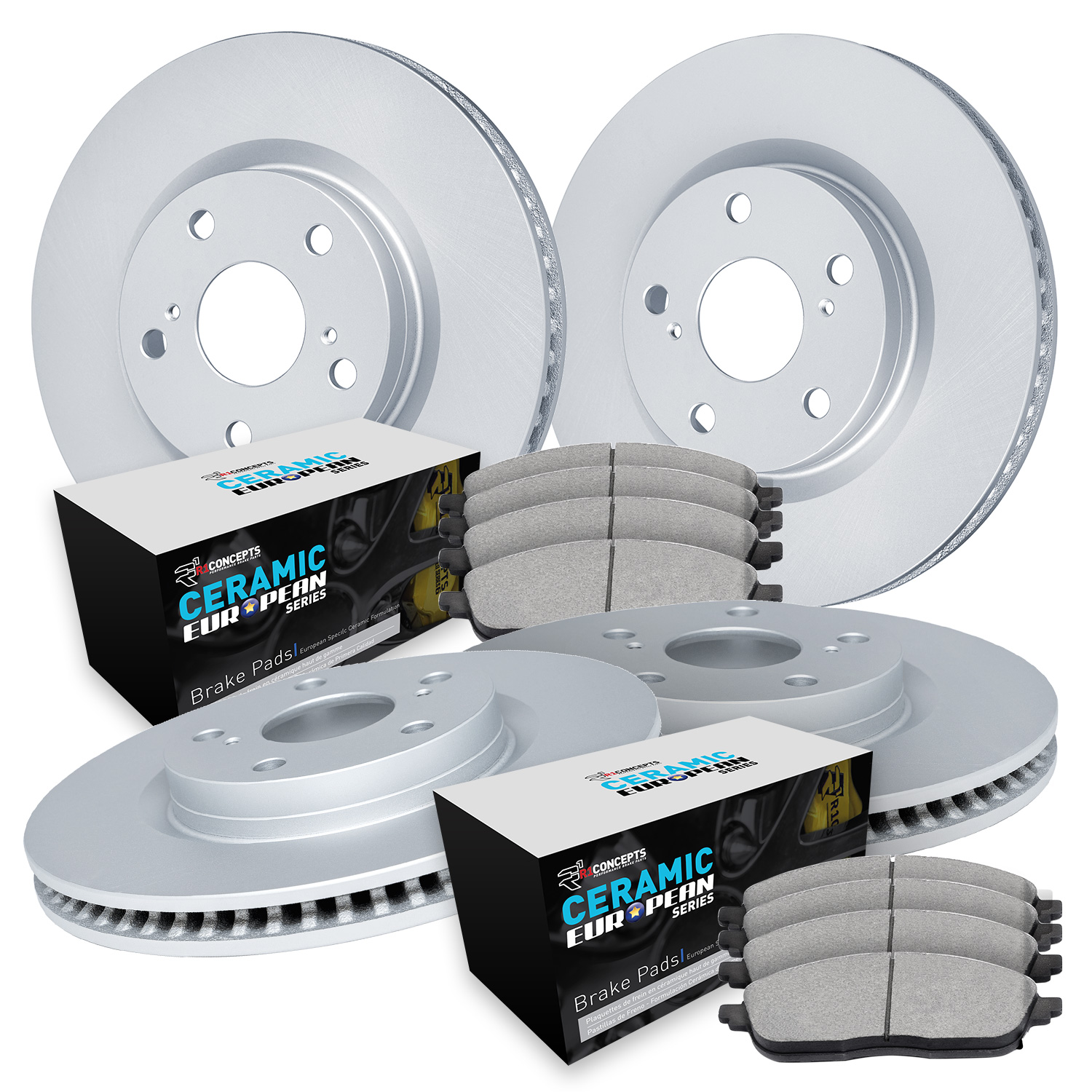 R1 Concepts Brake Disc & Pad Kit GEO-Carbon Rotors with European Ceramic Pads Series, Front Rear, WDTN2-10208
