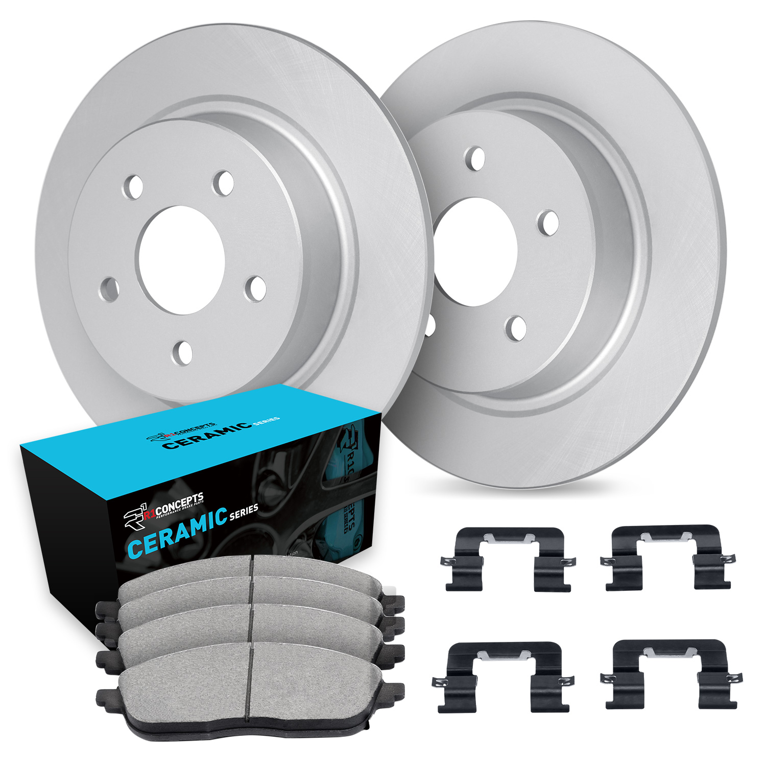 R1 Concepts Brake Disc & Pad Kit GEO-Carbon Rotors with Ceramic Pads Series, Rear, 1 Year Limited Warranty WDWH1-58009